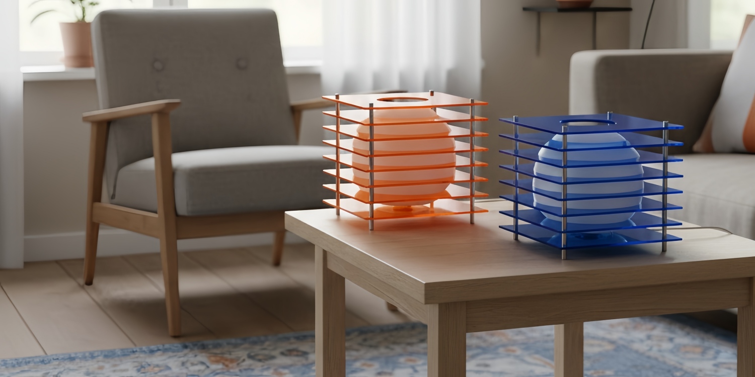 Sunset Cube tafellamp in woonkamer