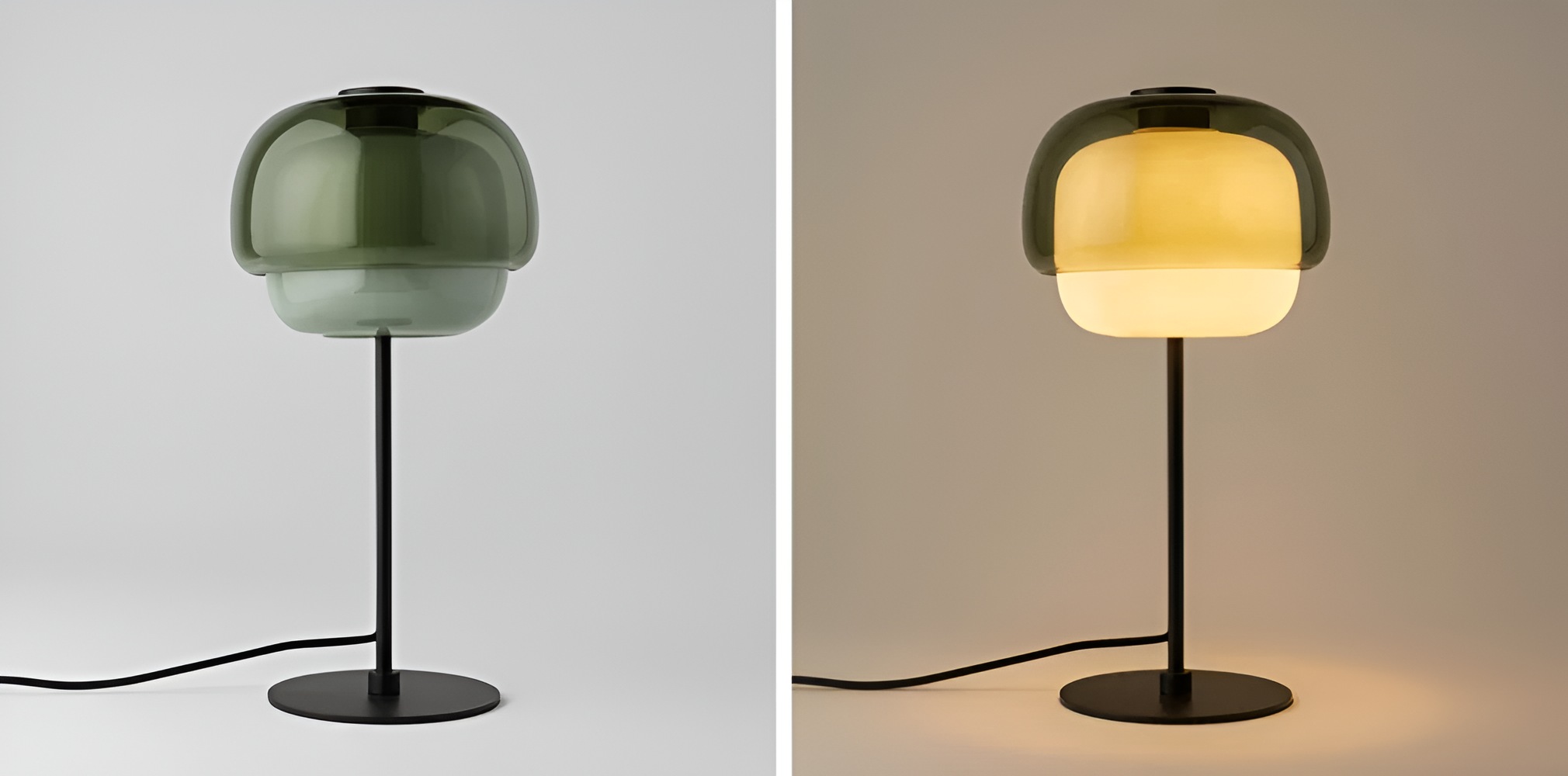 Clinco tafellamp met het licht uit en aan