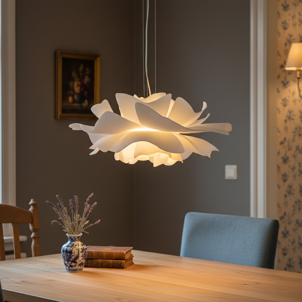 Lotus hanglamp boven tafel