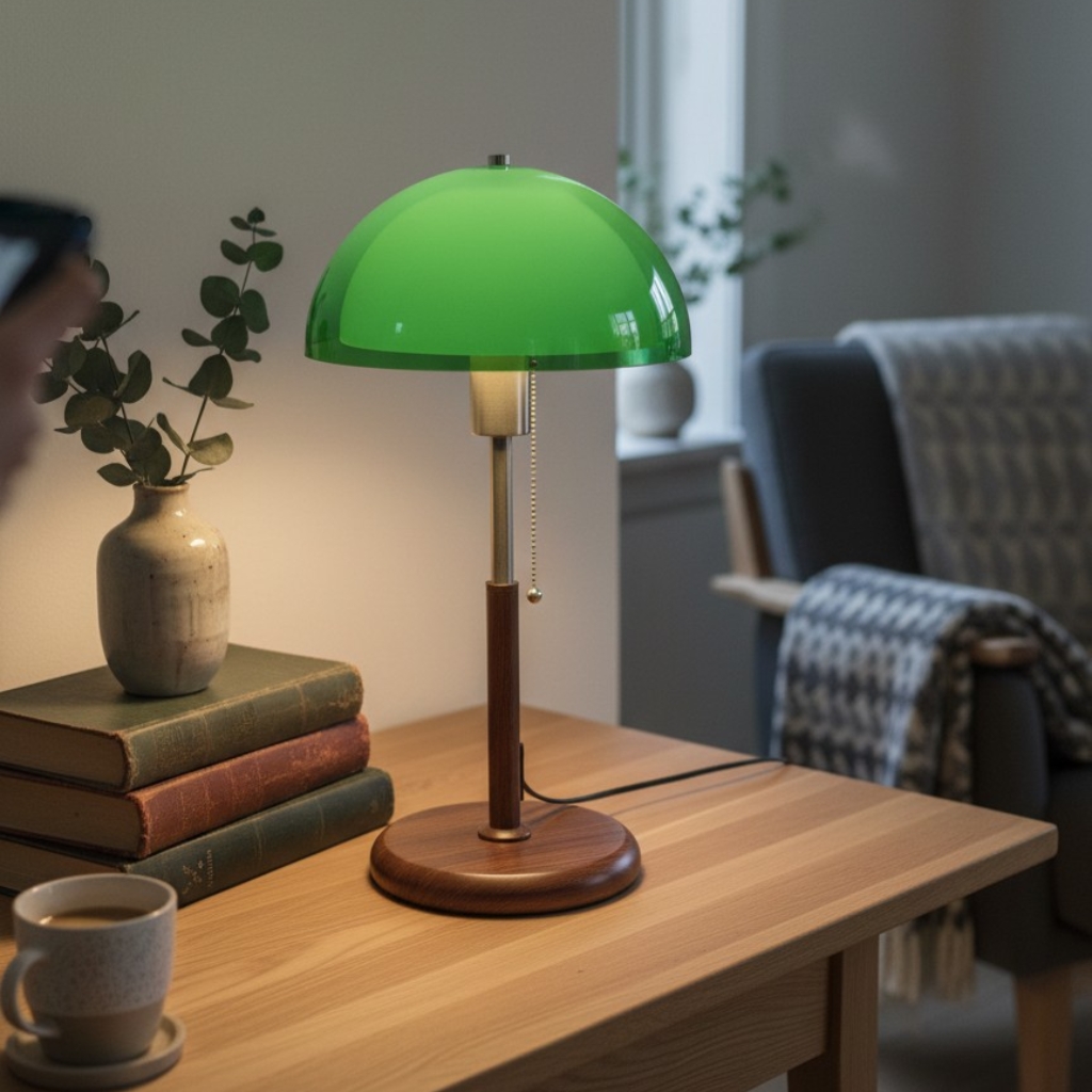 Groene tafellamp op salontafel