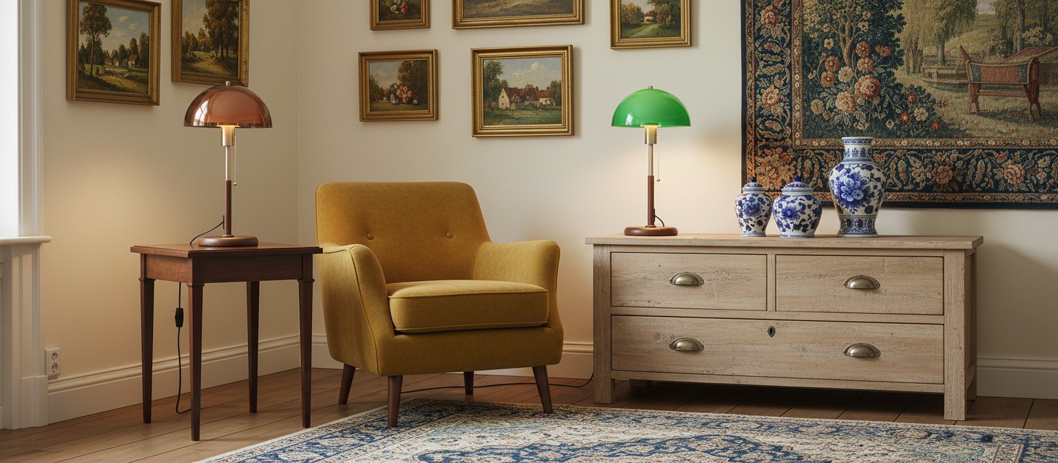 Moderne tafellamp met zonsondergangmotief