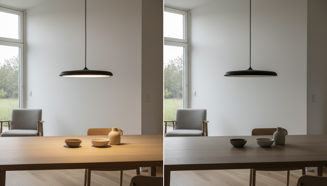 Macaron hanglamp met licht aan en uit