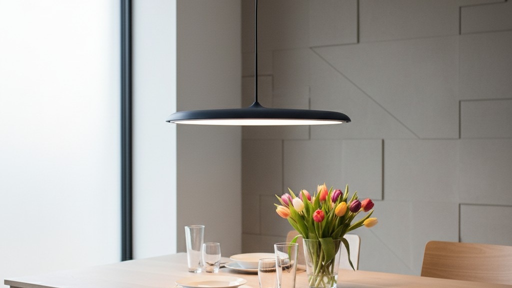 Macaron hanglamp boven tafel met bloemen