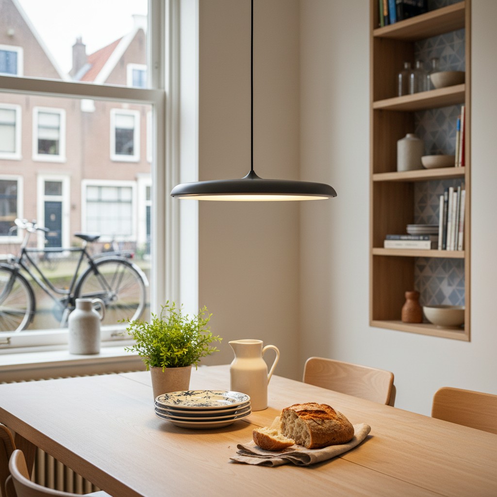 Macaron hanglamp boven eettafel