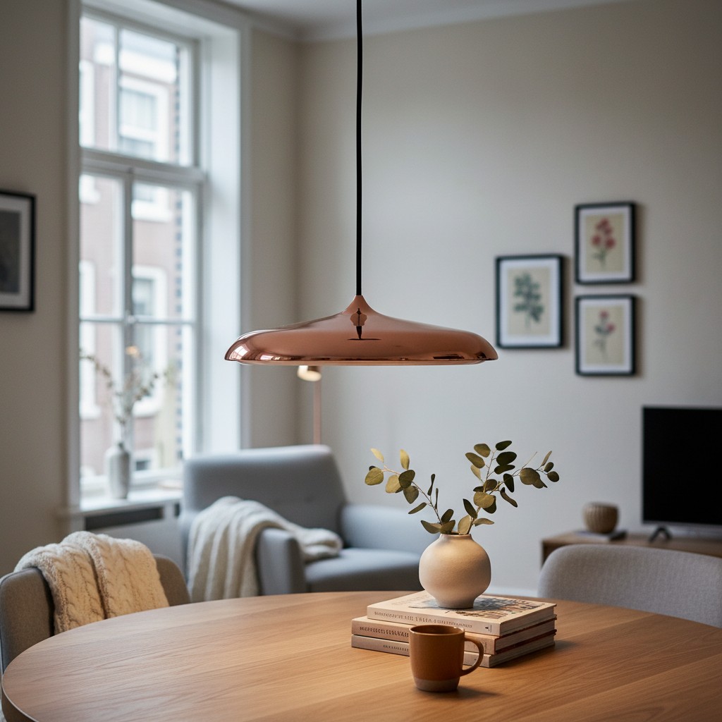 Roségouden Macaron hanglamp in woonkamer