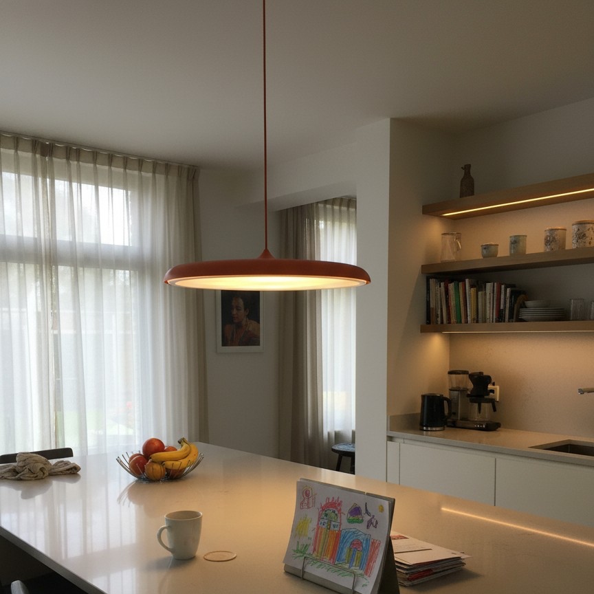 Fotorecensie Macaron hanglamp boven tafel