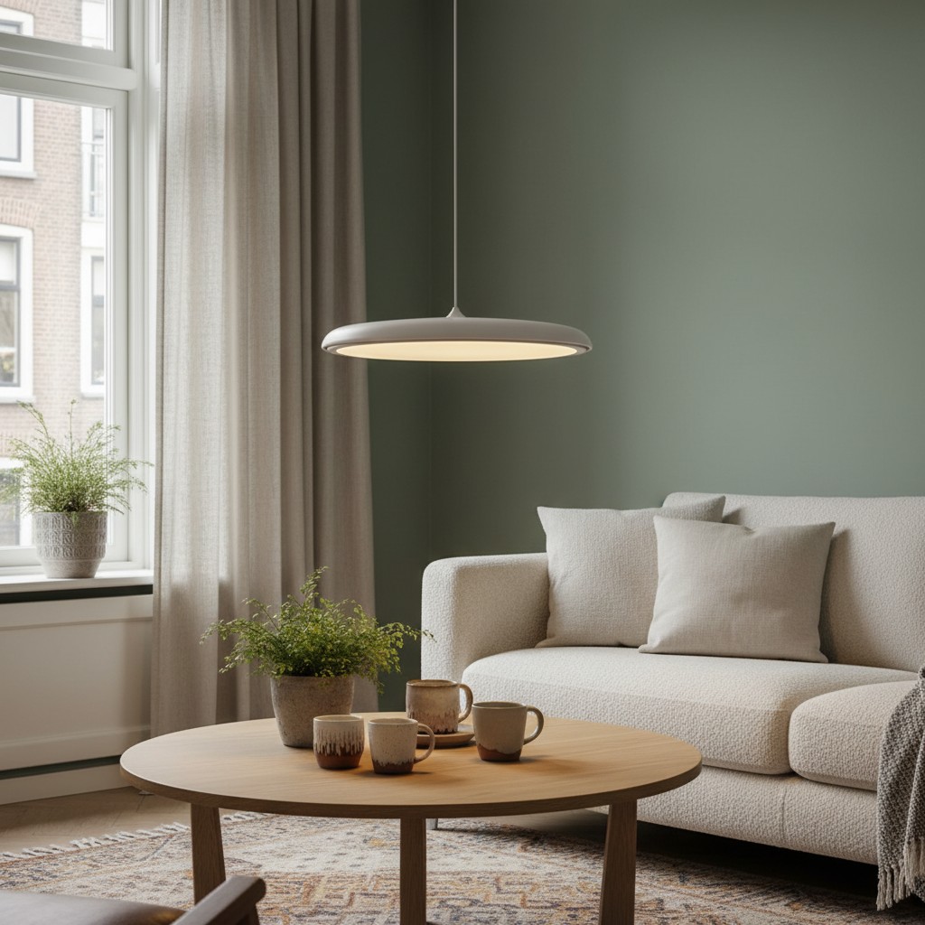 Macaron hanglamp boven salontafel