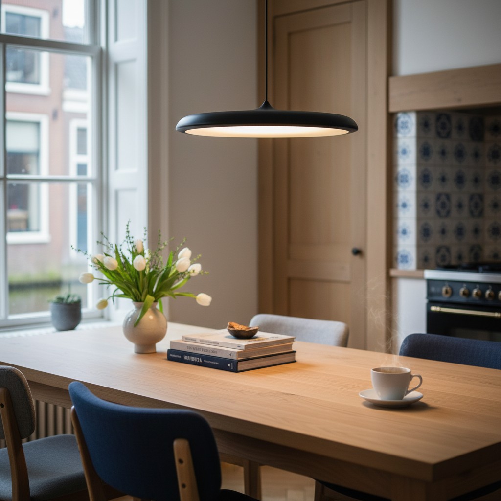 Macaron hanglamp boven eettafel