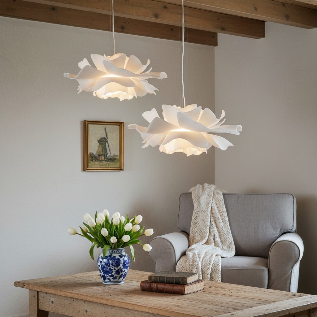 Nordic White Lotus Flower Pendant Light in woonkamer