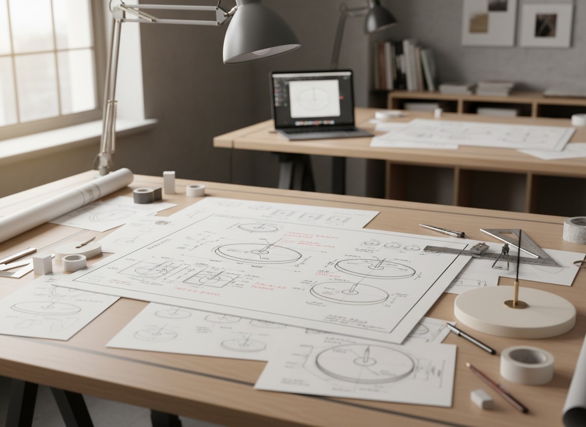 Ontwerpschetsen en materiaalstudie voor de hanglamp