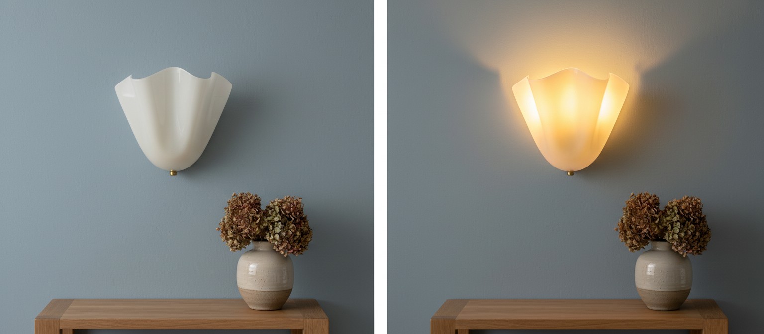 Bellina wandlamp met licht uit en aan