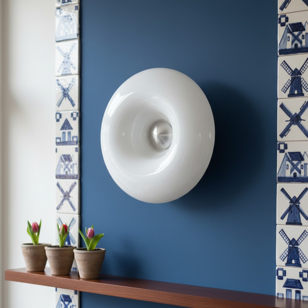 Witte Halorentis wandlamp op blauwe wand