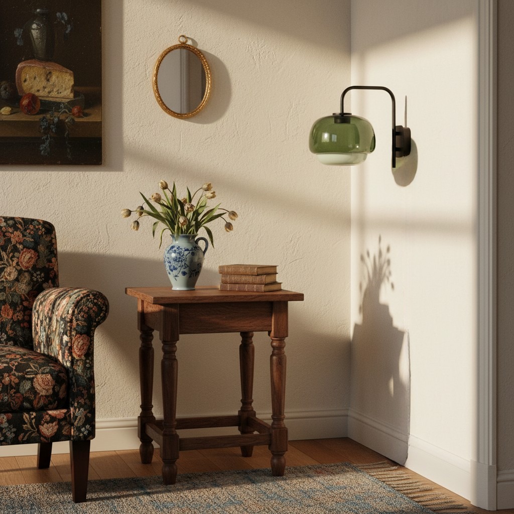 Groene Clinco-wandlamp in een woonkamer
