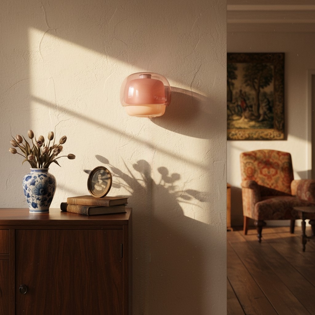 Roze Clinco-wandlamp op een gestructureerde muur