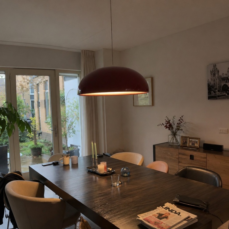 Fotorecensie met rode hanglamp