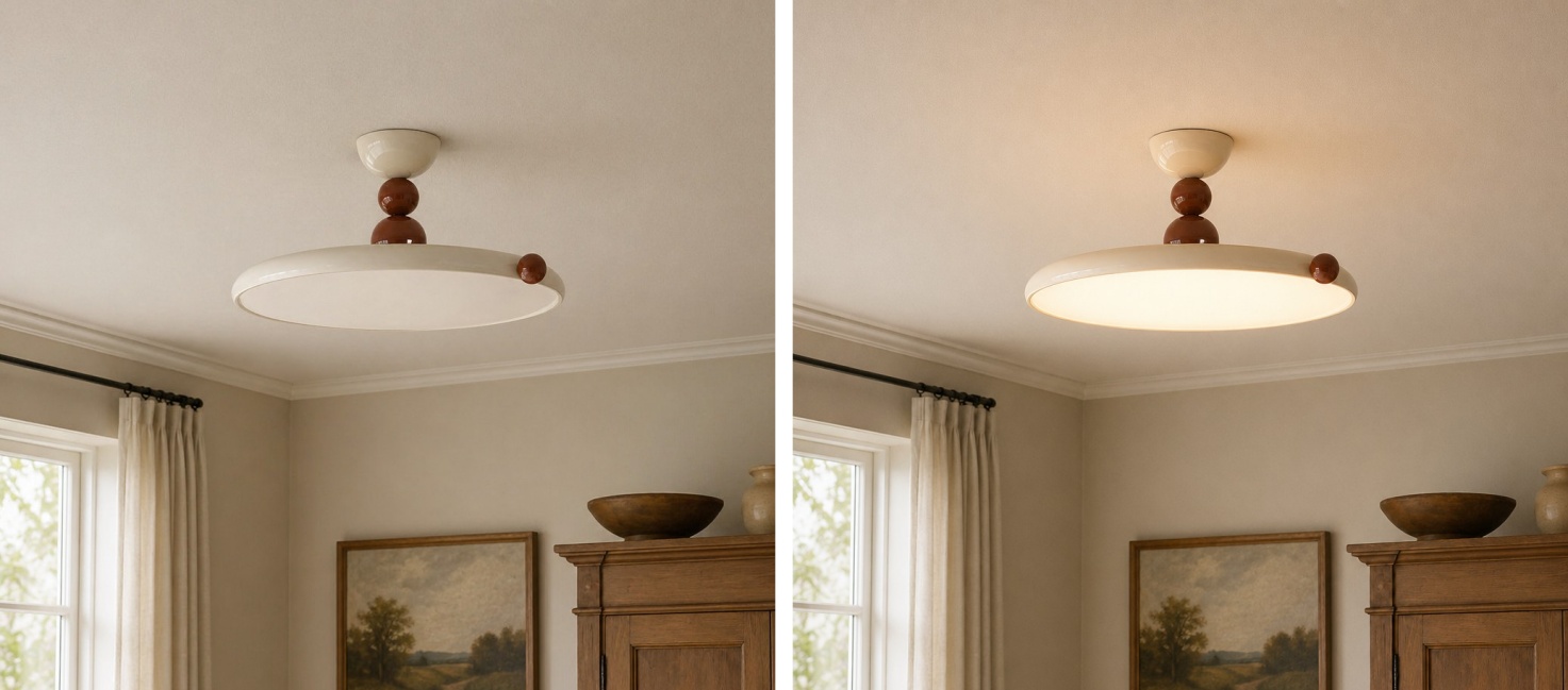 Lichtschakelaareffect van de plafondlamp aan en uit