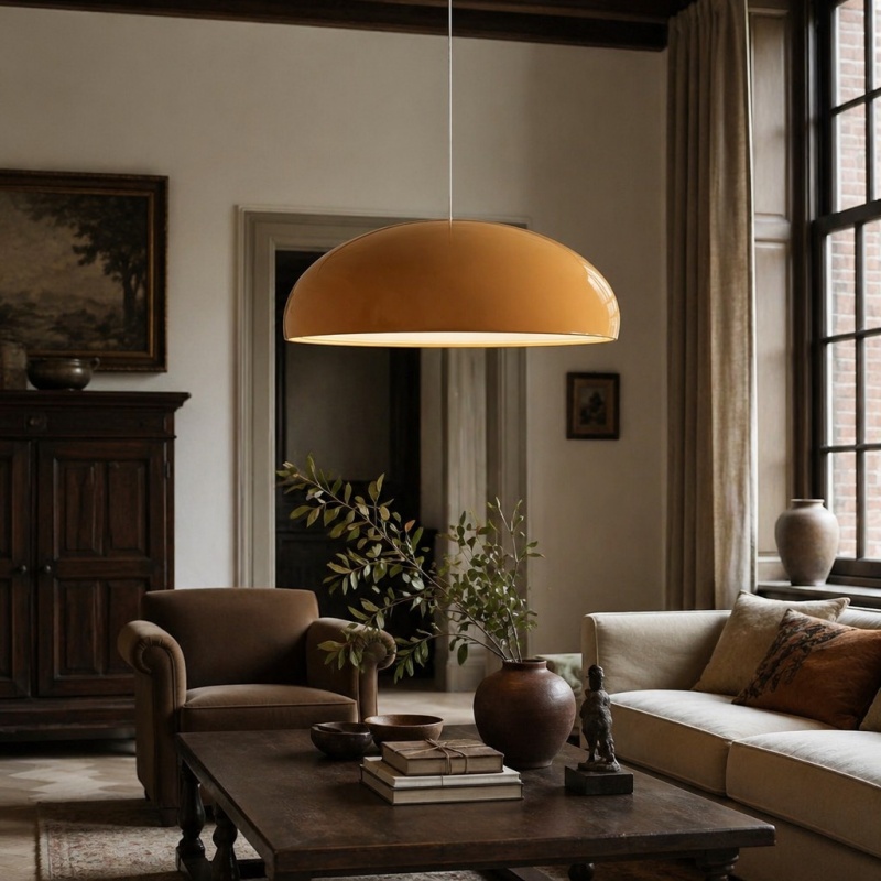 Oranje Haelen hanglamp in woonkamer