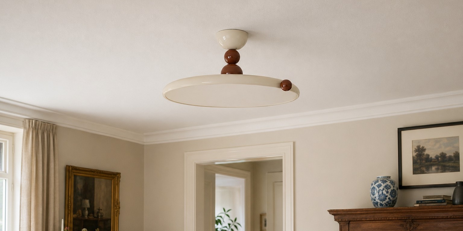 Vintage schijf plafondlamp in een klassieke kamer