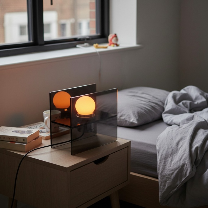 Fotorecensie van de tafellamp naast een bed