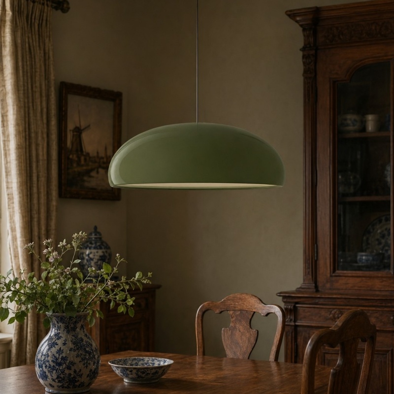 Groene Haelen hanglamp boven eettafel