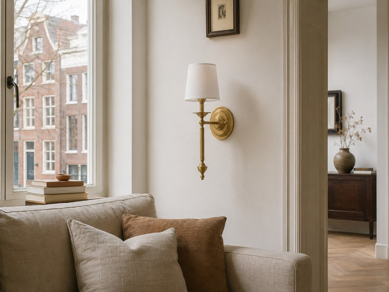Arcuma wandlamp bij raam