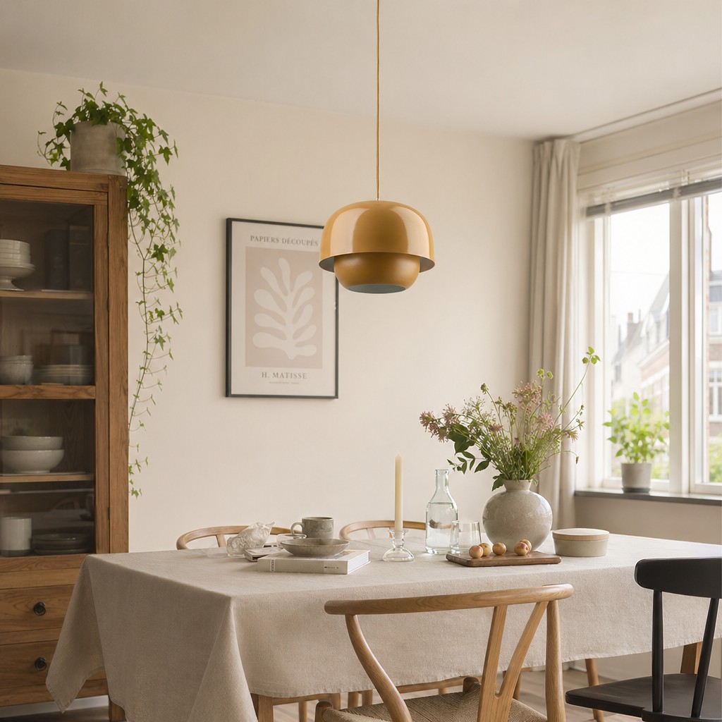 Bronzen Clinco hanglamp boven een eettafel
