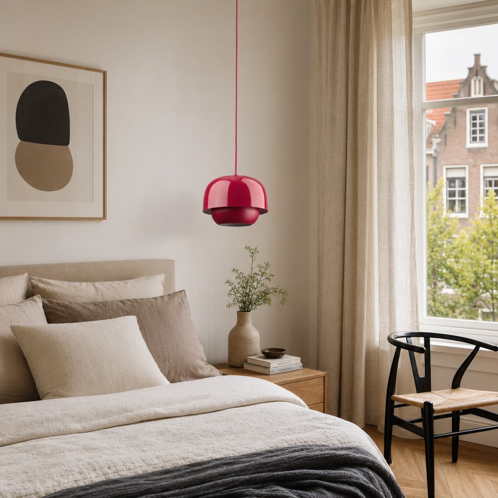 Rode Clinco hanglamp in een slaapkamer