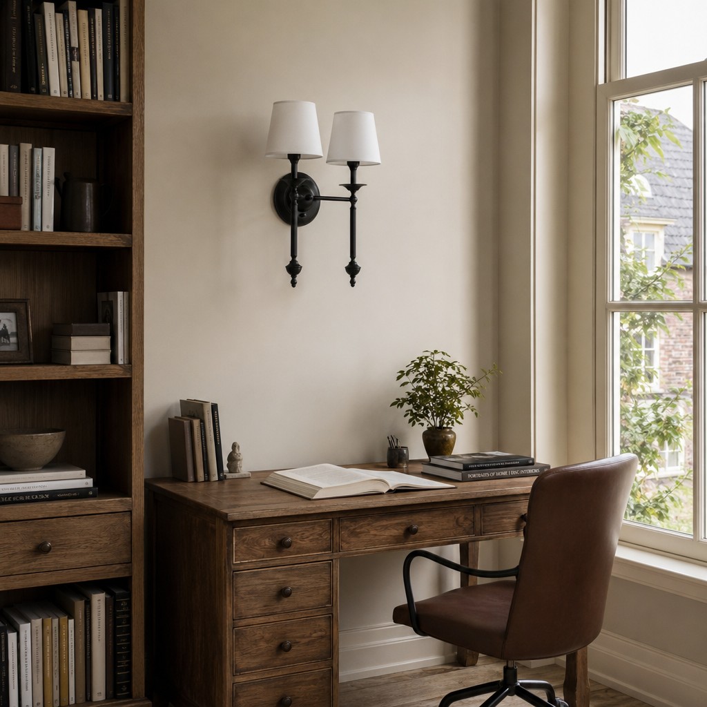 Arcuma wandlamp in thuiskantoor