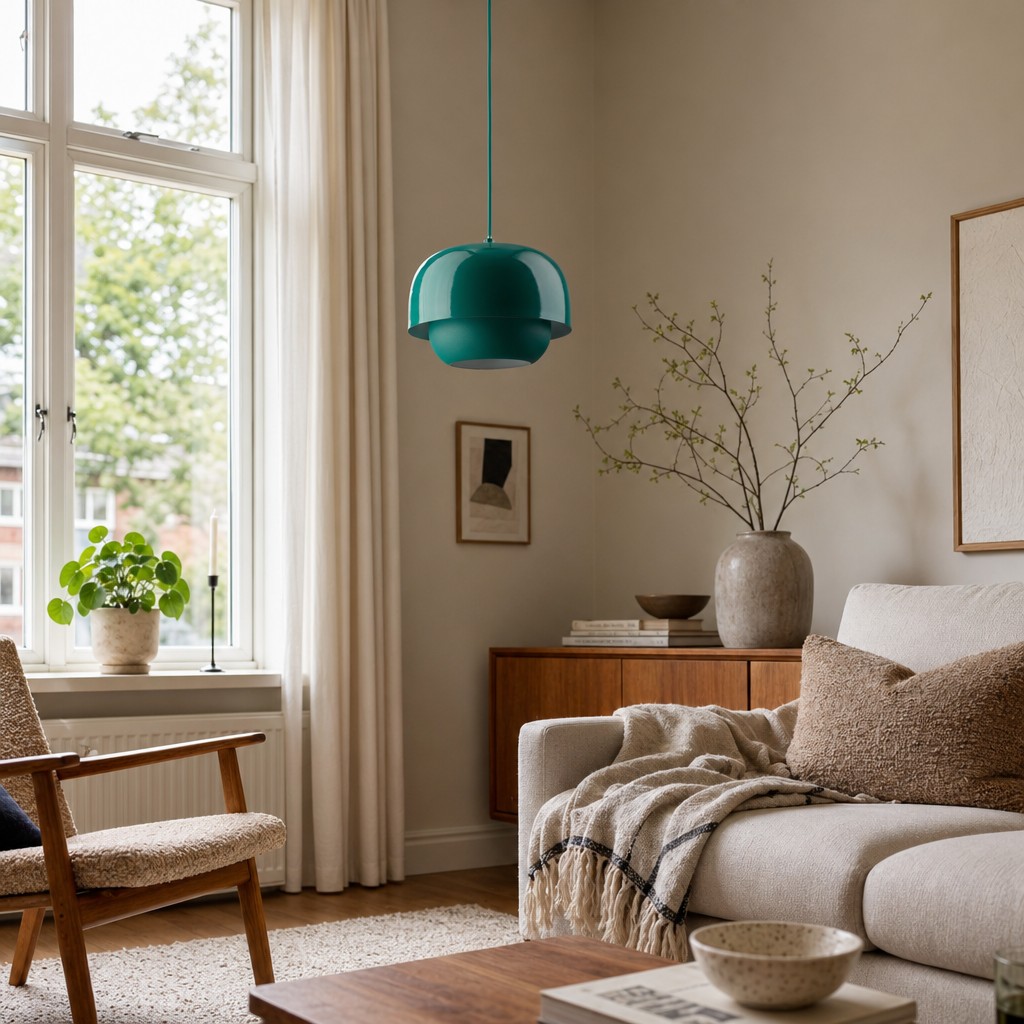 Groene Clinco hanglamp in een woonkamer