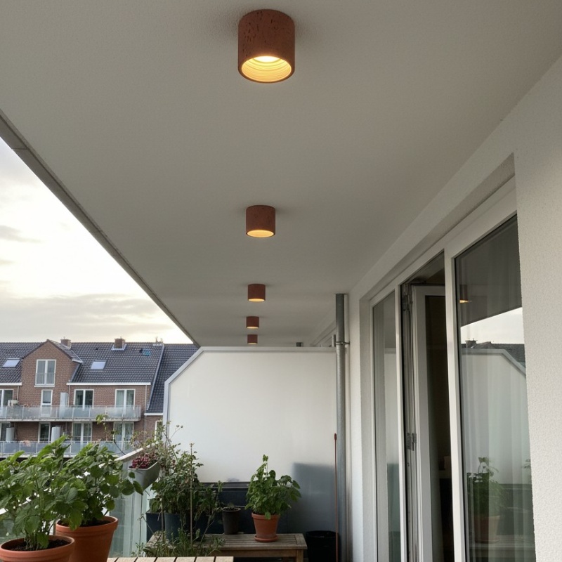 Fotoreview van de plafondlamp op een balkon