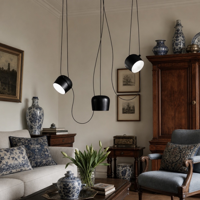 Hanglampen in een woonkamer