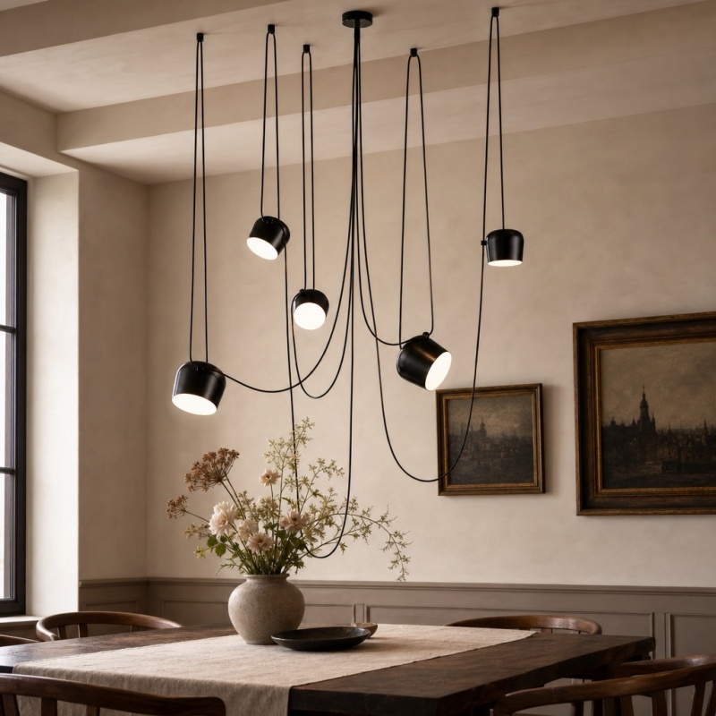 Hanglampen in een eetkamer