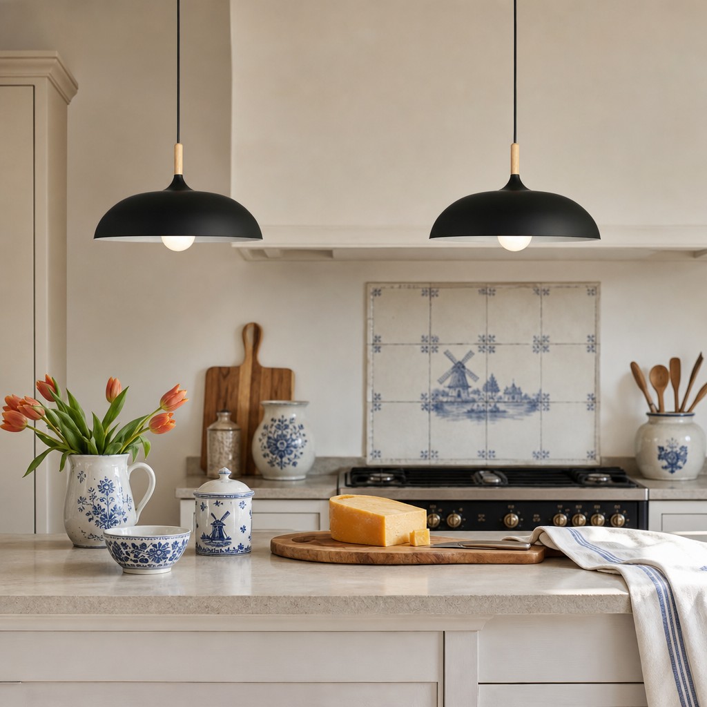 Witte hanglampen boven eettafel