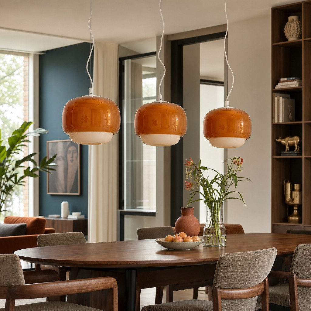 Rookgrijze Clinco lampen boven eettafel