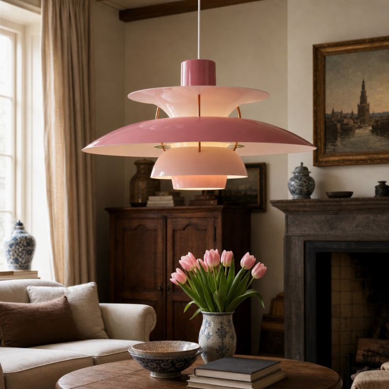 Roze hanglamp van dichtbij