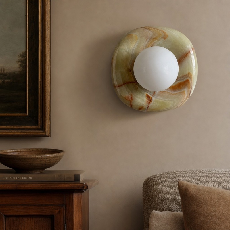 Oria wandlamp met geelgroene jade look