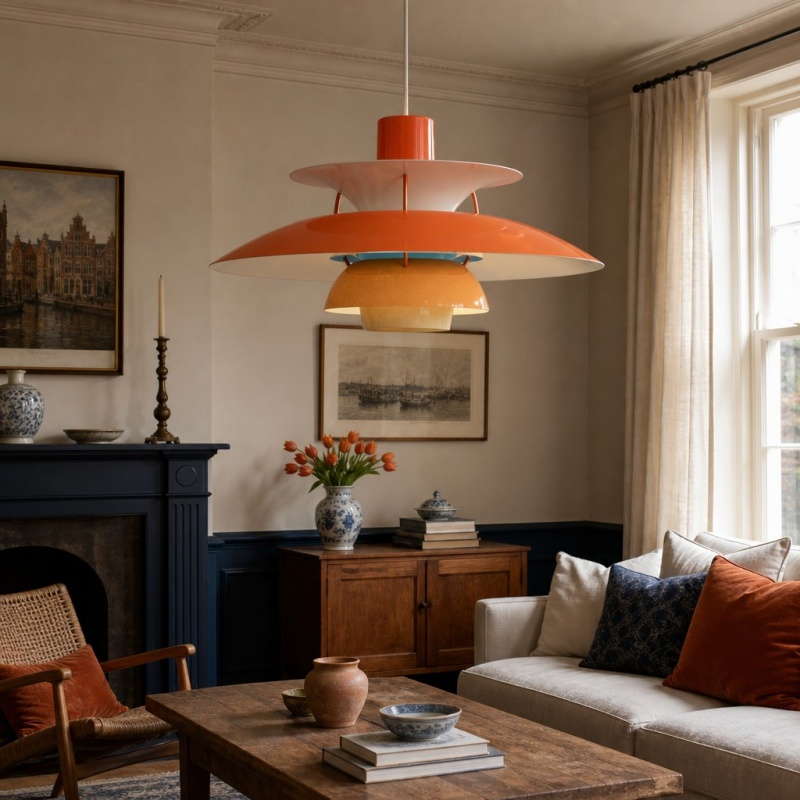 Oranje hanglamp van dichtbij