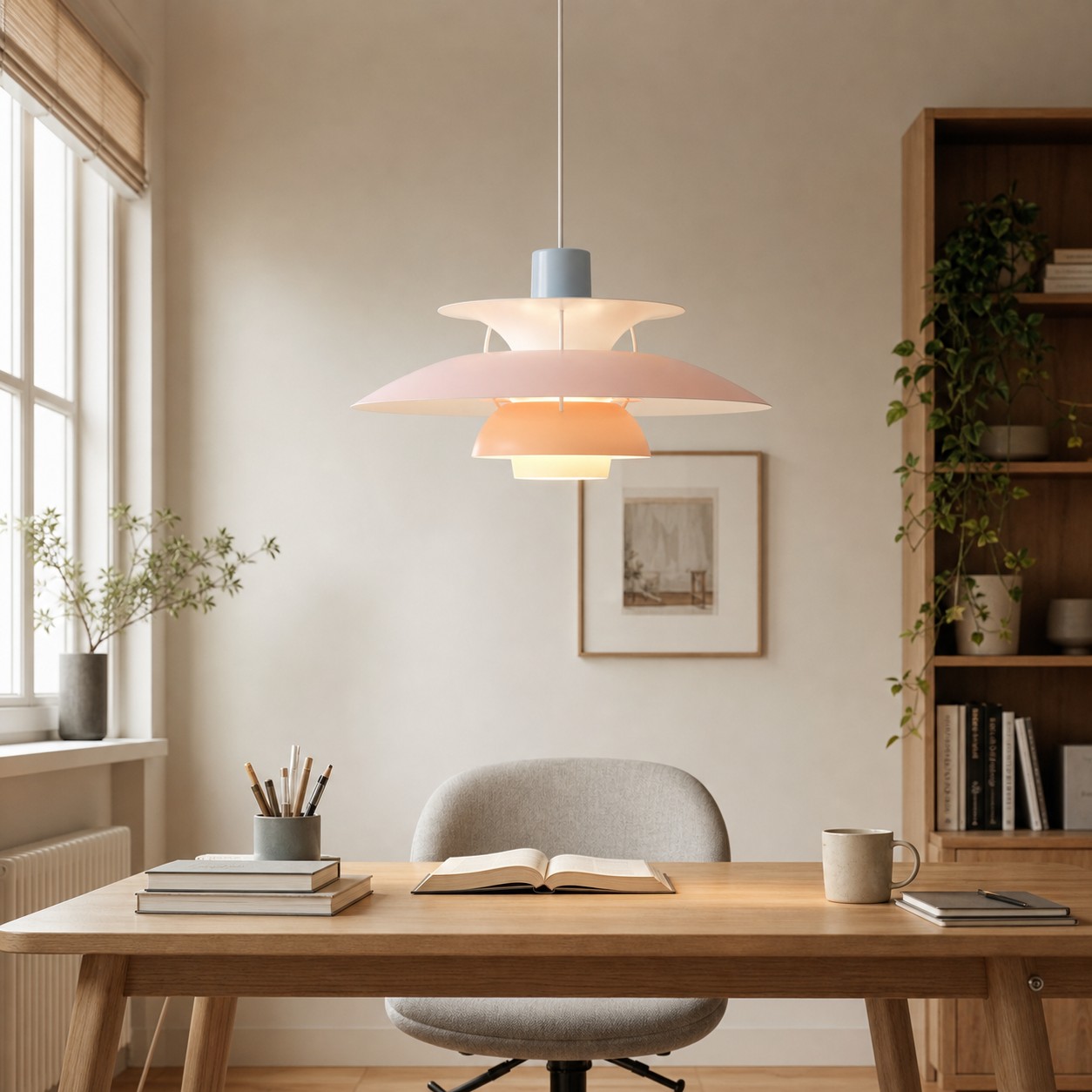 Blauwe hanglamp in de kamer