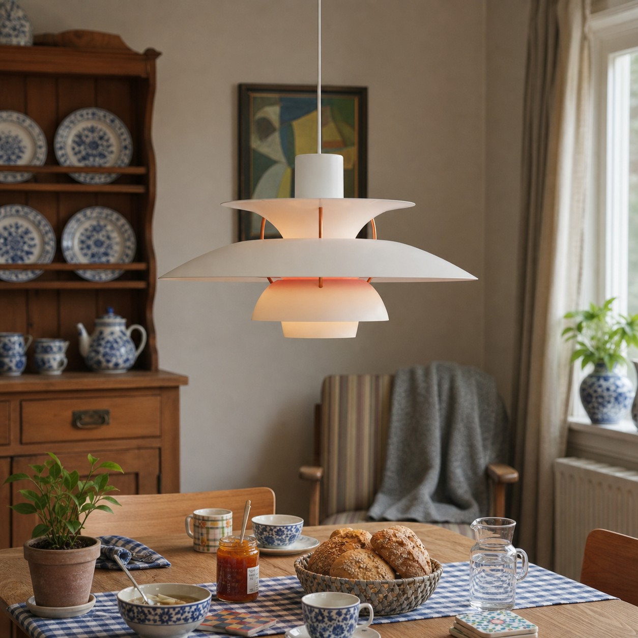 Morandi hanglamp boven de ontbijttafel