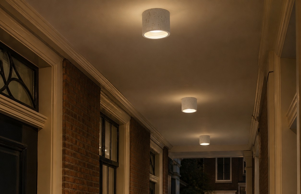 Plafondlamp in een donkere gang