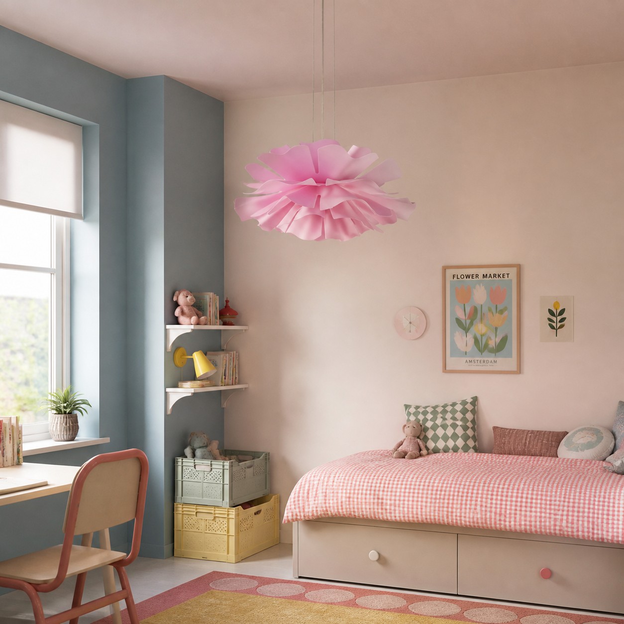 Roze lotus hanglamp in kinderkamer