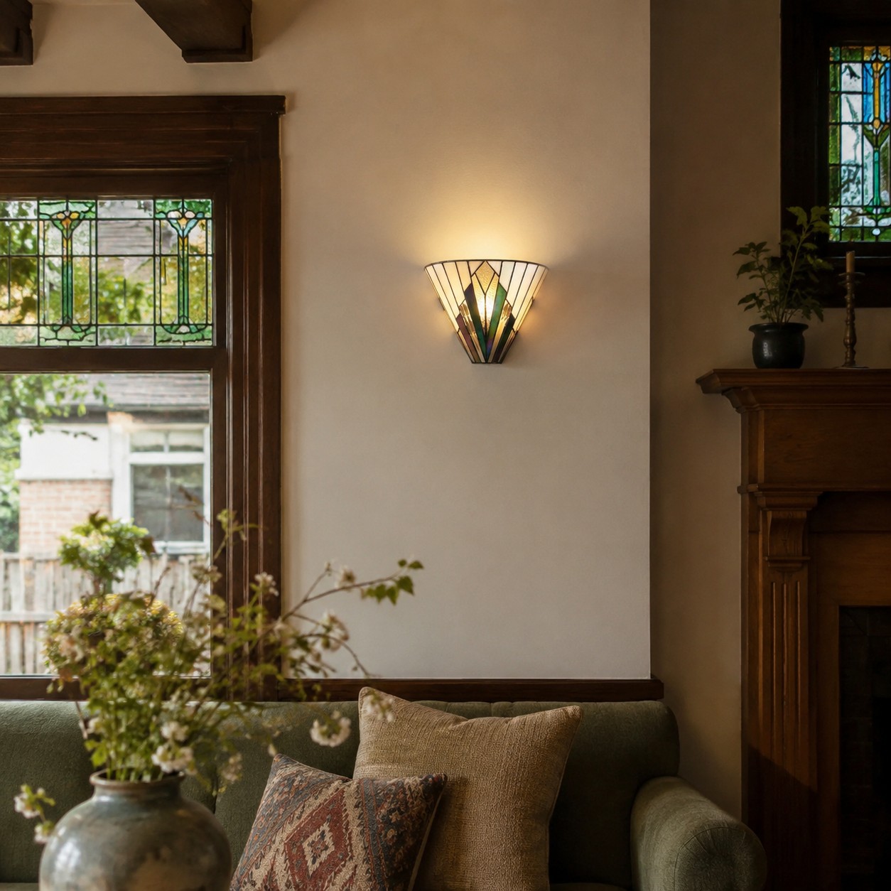 Astolyn Tiffany wandlamp in een woonkamer