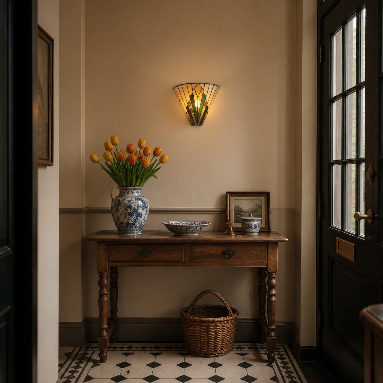 Astolyn Tiffany wandlamp in een hal