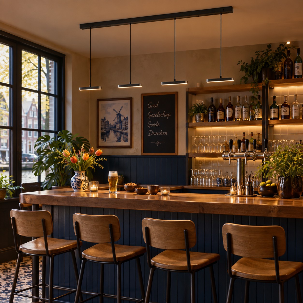 LED-hanglamp in een bar