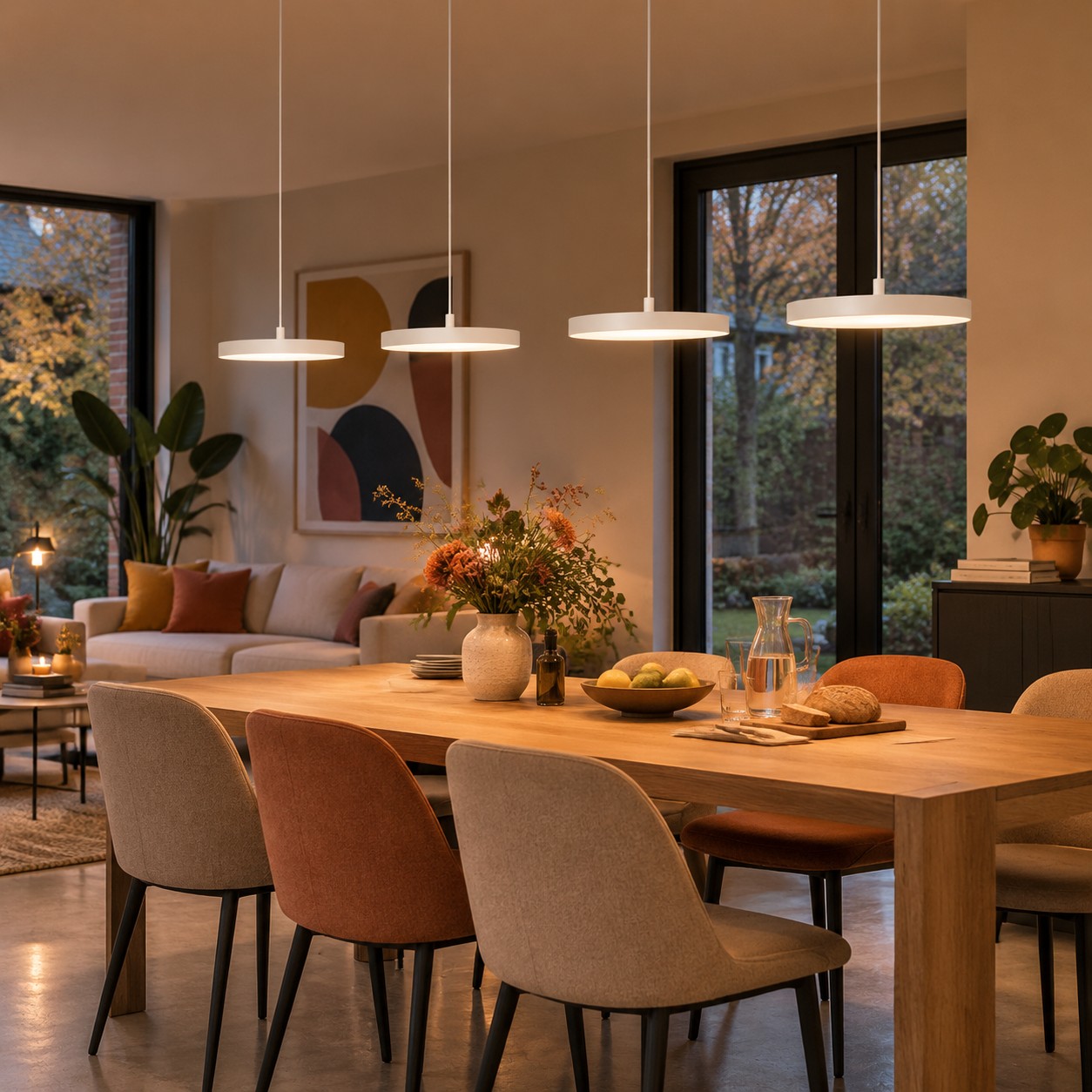 LED-hanglamp boven een eettafel