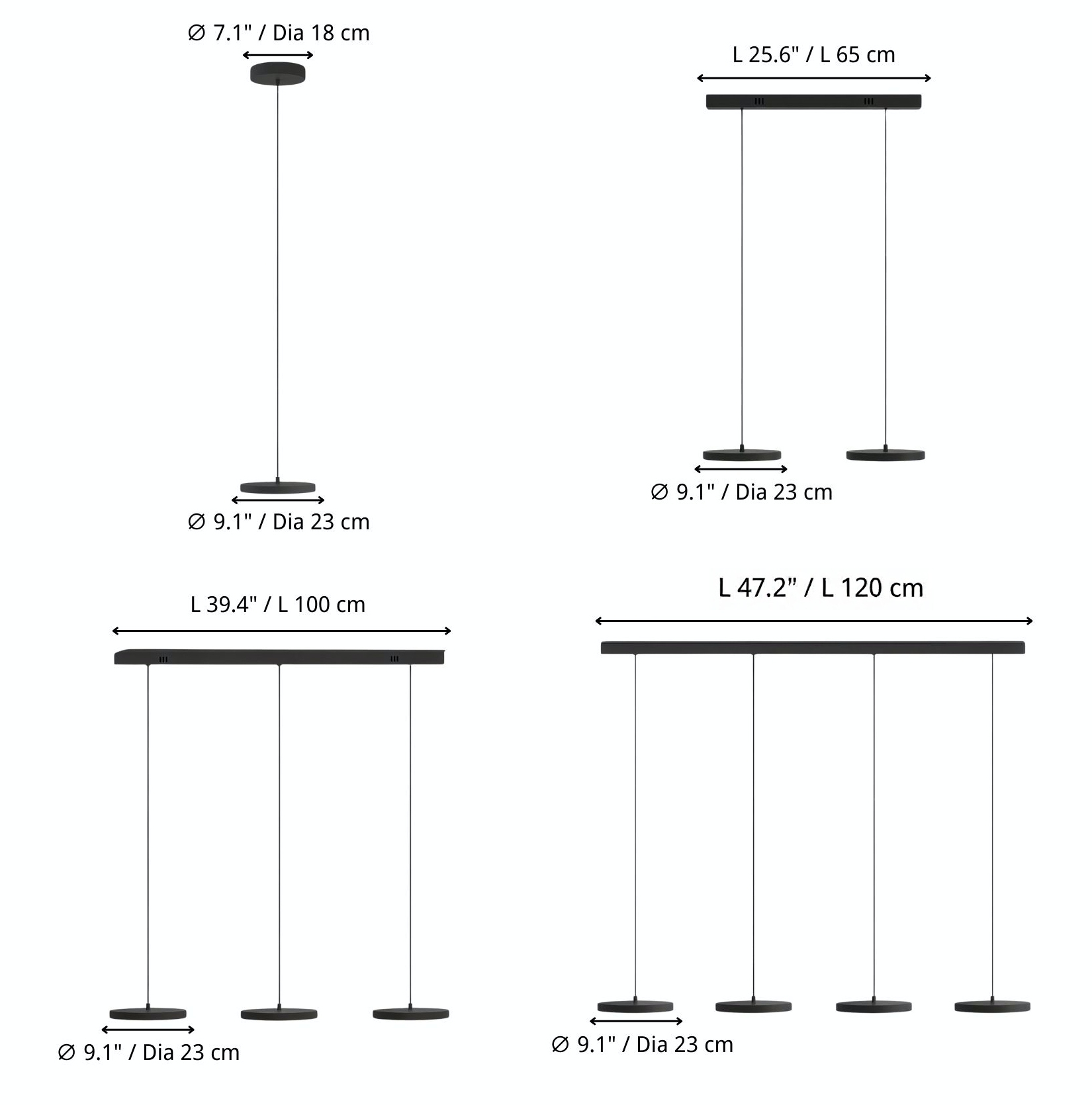 Afmetingen van de LED-hanglamp