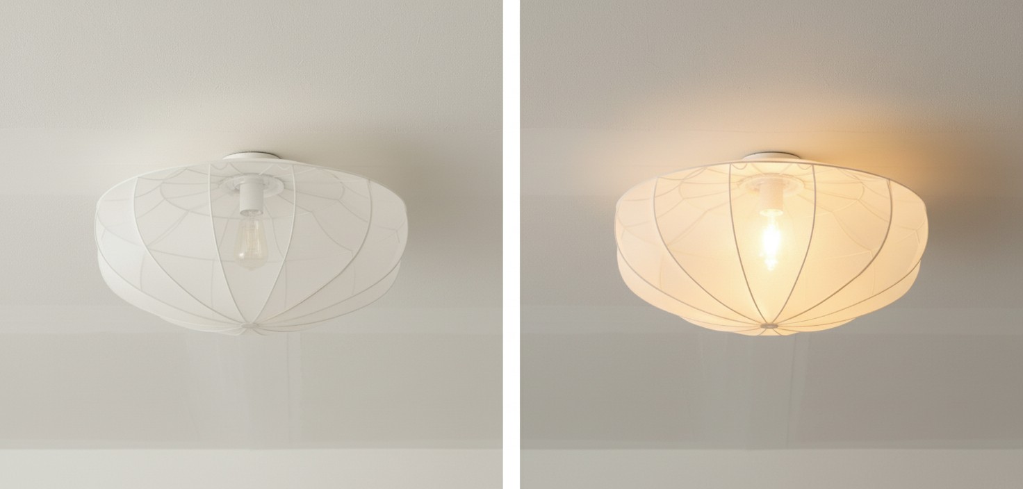 Vergelijking van Lumifil lamp uit en aan