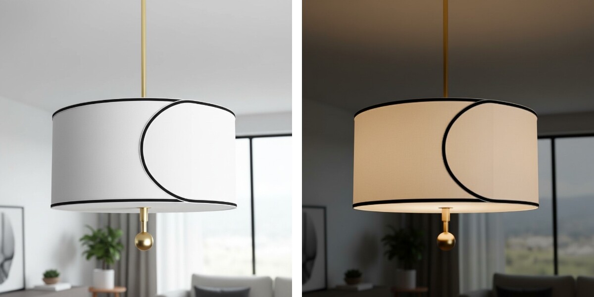 Aan en uit vergelijking van de Roven Drum hanglamp