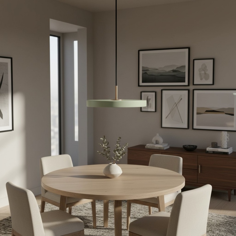 Groene hanglamp in eetkamer