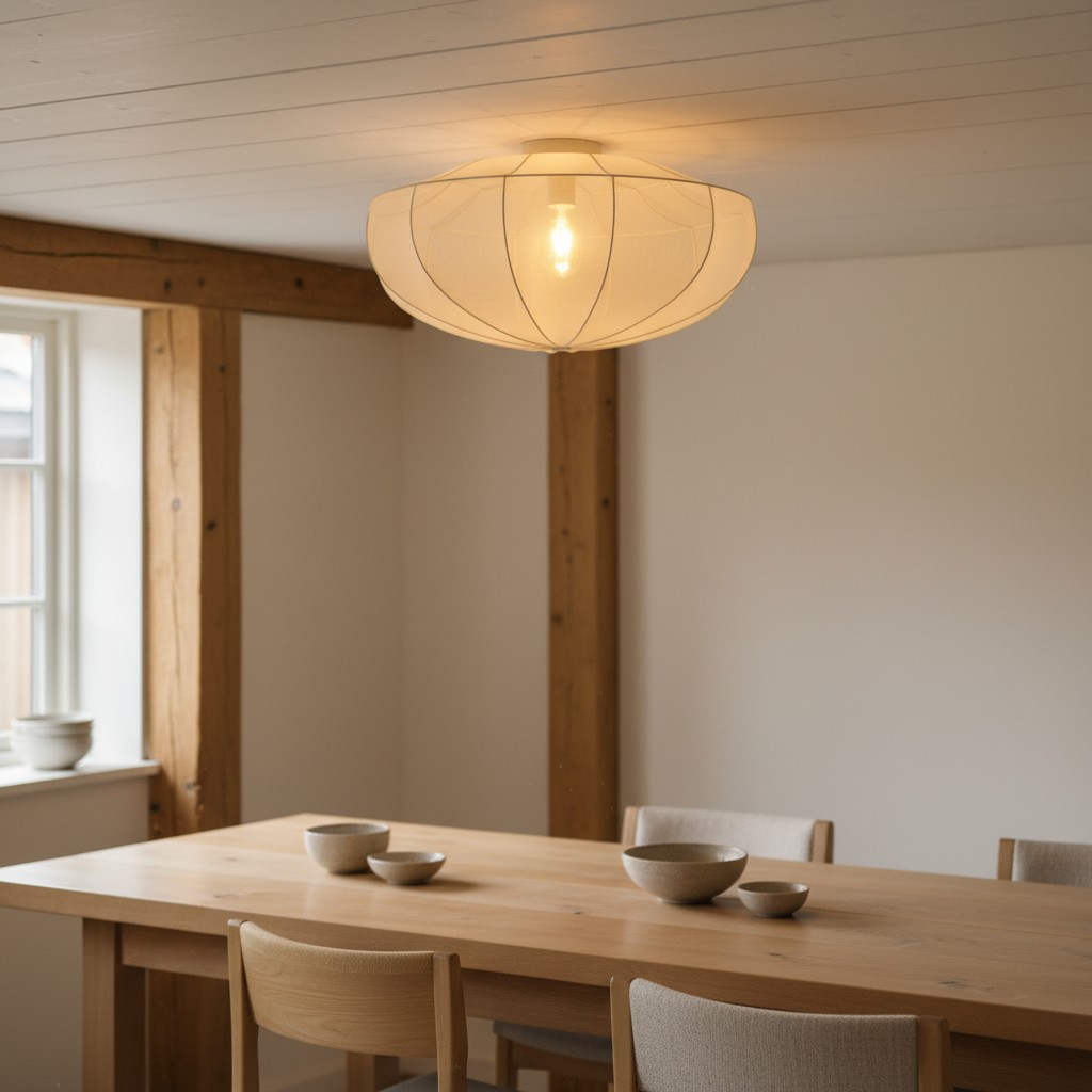 Lumifil plafondlamp boven een houten eettafel